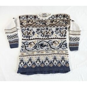 Vtg Heirloom Collectibles 90s‎ Sweater Womens S Floral Fair Isle Grandma Cottage